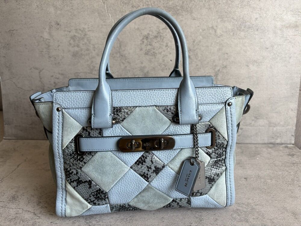 COACH Swagger 27 Blue Canyon Quilt Carryall Leather Patch Satchel Bag *No Strap